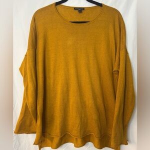 Eileen Fisher Mustard Yellow Rolled Hem Drop Shoulder Tunic Sweater Sz L
